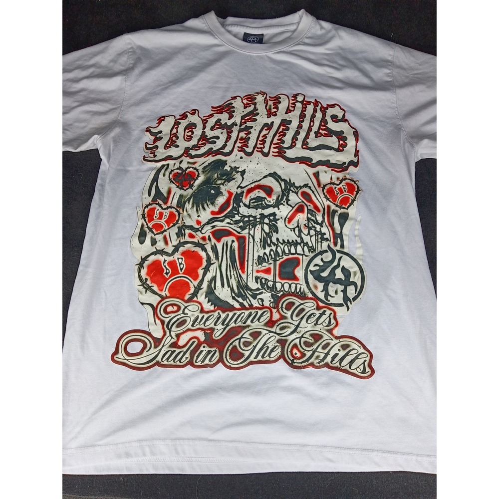 Lost Hills Sad Boyz Graphic T-Shirt Mens XL White Skull Streetwear Tee